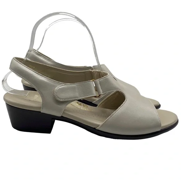 SAS Womens Shoes Suntimer Sandals Sz 10 Slim Ivory White Leather Heeled Comfort - Picture 2 of 12